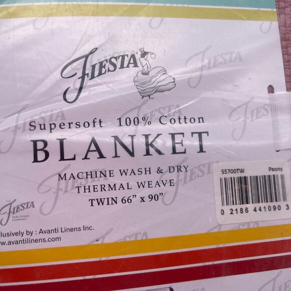 Fiesta Peony Twin Blanket 66" x 90" Supersoft 100% Cotton Thermal Weave Blanket - Picture 2 of 4